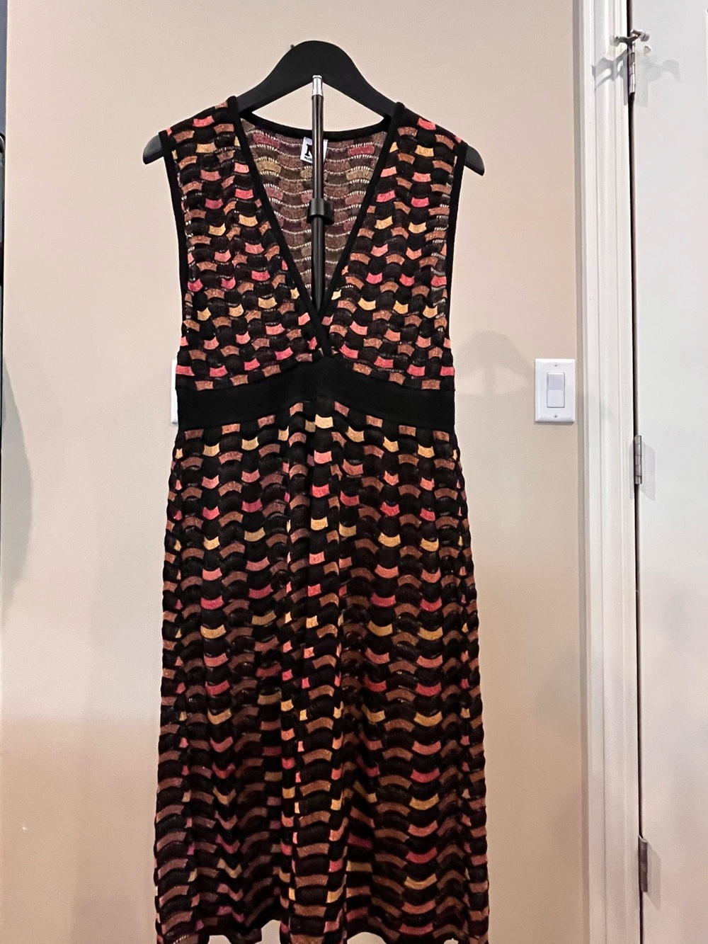 NWT M Missoni Metallic Lurex Wave Plunge Knit Midi Dress IT 44 US Medium